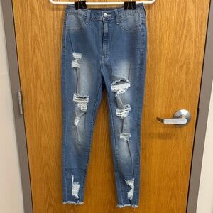 Fashion Nova Ripped Skinny‎ Jeans in Denim Blue